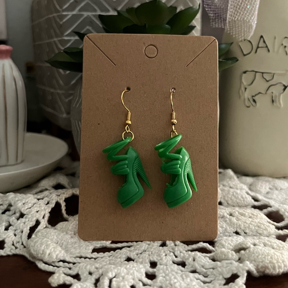 *3 for $20* Green Stiletto Barbie Shoe Earrings